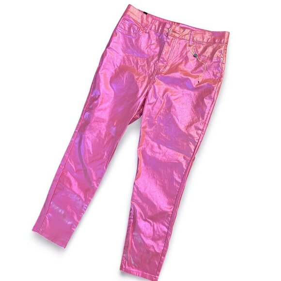 NWT Elite Jeans Skinny Hi-Rise Metallic Shimmer Pink Stretch Ankle Jeans Size XL - Picture 2 of 13